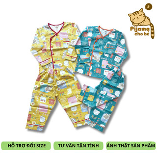 Pijama dài cho bé trai bé gái vải thô lụa cotton hút mồ hôi phối viền nhiều màu 10-40kg cho bé 1-9 tuổi đẹp tỉ mỉ