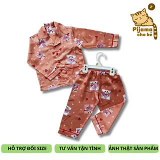 Pijama dài cho bé gái mặc ngủ mặc ở nhà vải Lụa Satin mềm đẹp hình Báo hồng 10-40kg cho bé 1-9 tuổi