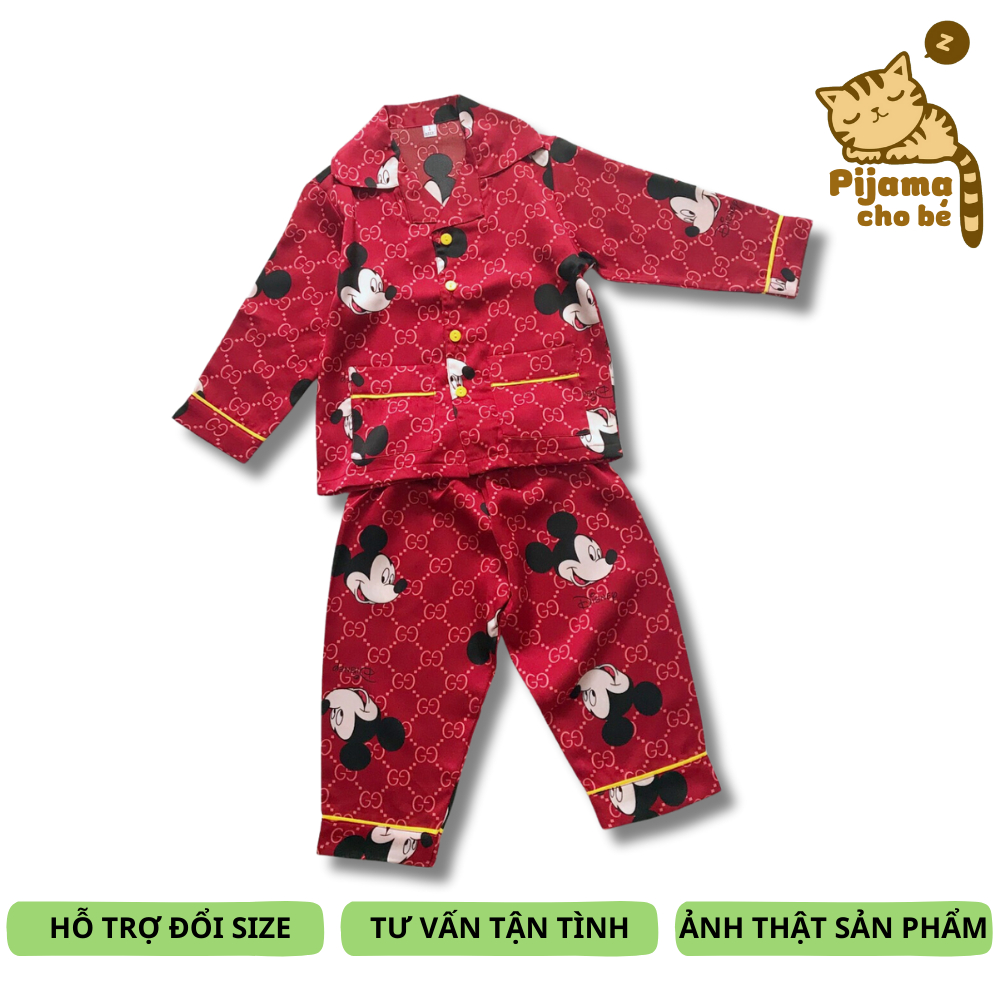 Pijama dài cho bé Lụa Satin mềm đẹp thoáng mát nhiều mẫu ngộ nghĩnh size 10-40kg cho bé 1-9 tuổi