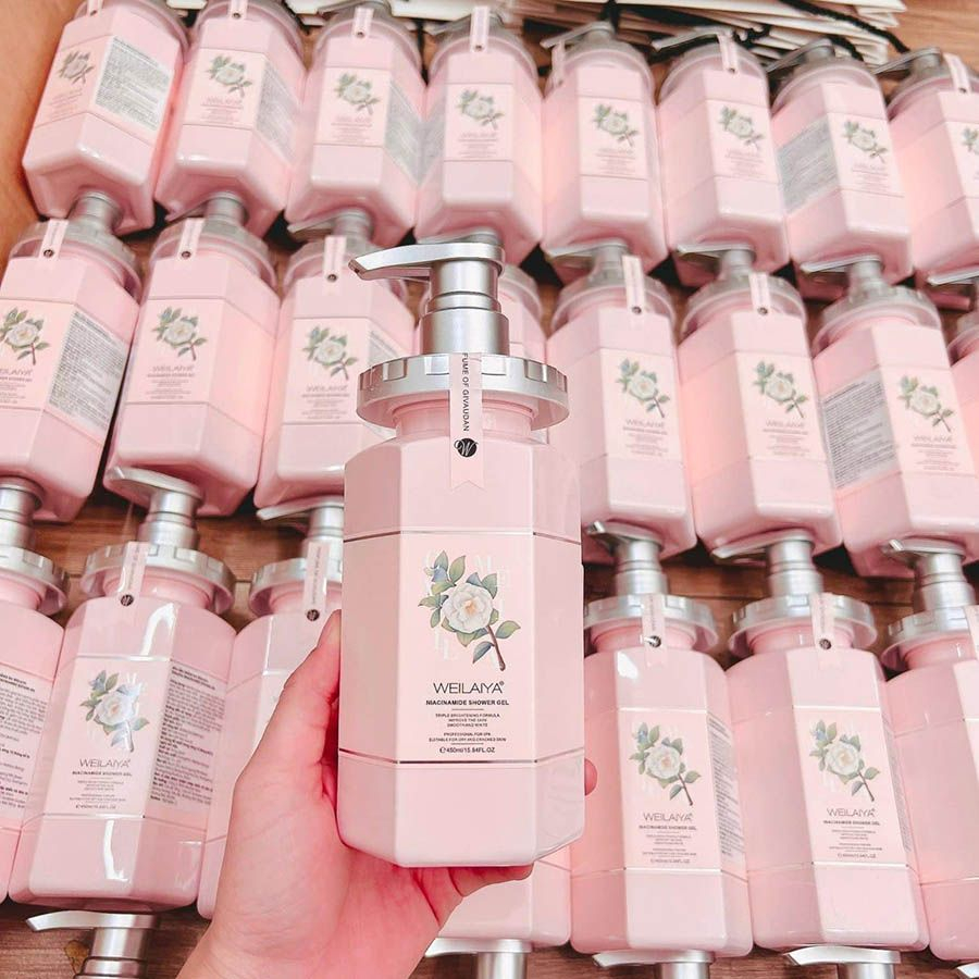 Sữa tắm Weilaiya hoa trà hương ngọt ngào 450ml Mit Beauty dưỡng trắng da căng bóng mềm mướt chống lão hóa