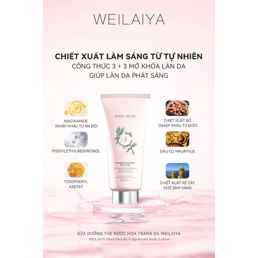 Serum dưỡng trắng cấp ẩm, ngăn ngừa lão hóa Hoa trà Body Lotion Weilaiya, 200ml