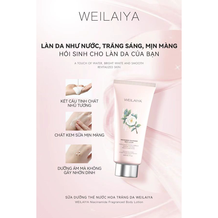 Serum dưỡng trắng cấp ẩm, ngăn ngừa lão hóa Hoa trà Body Lotion Weilaiya, 200ml