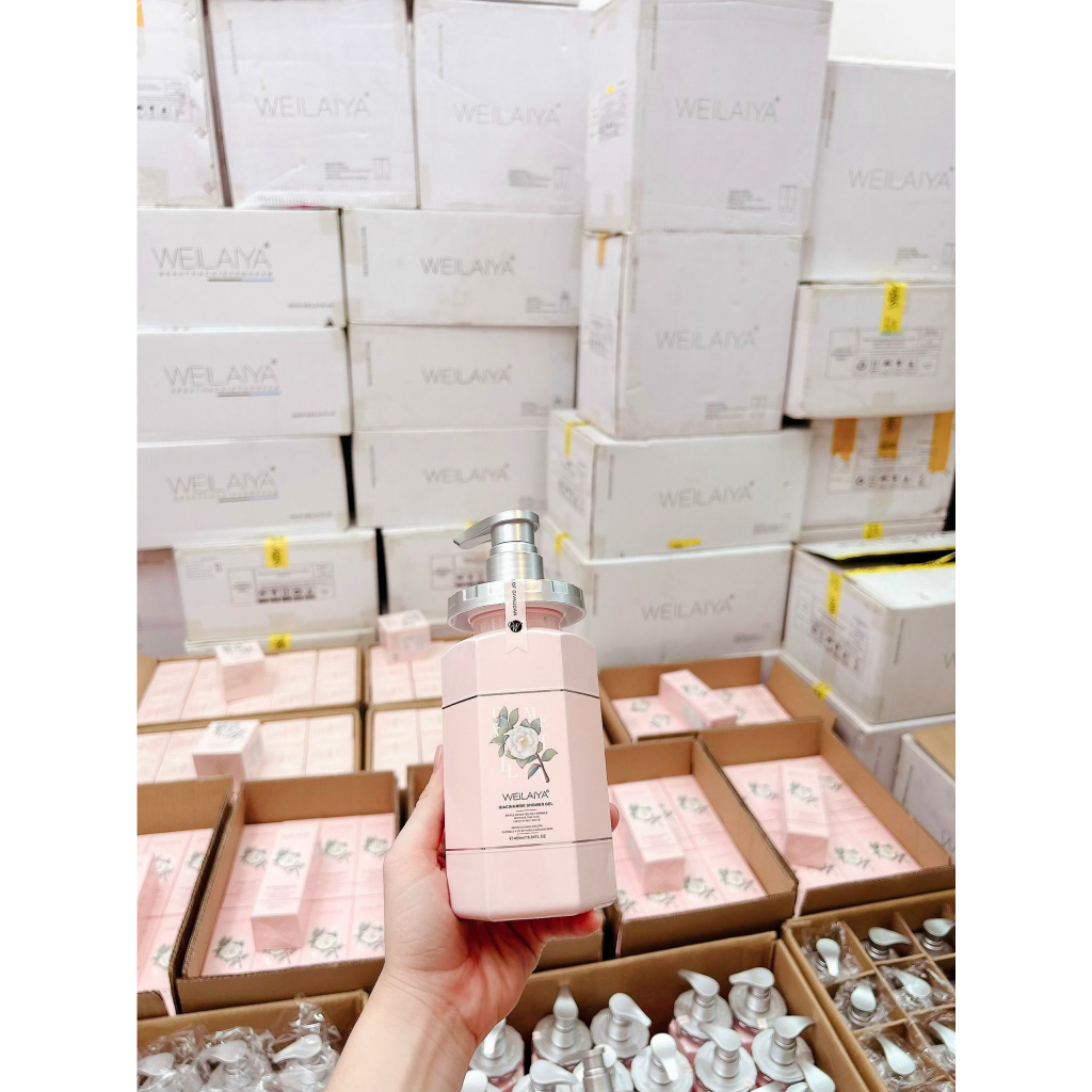 Sữa tắm Weilaiya hoa trà hương ngọt ngào 450ml Mit Beauty dưỡng trắng da căng bóng mềm mướt chống lão hóa