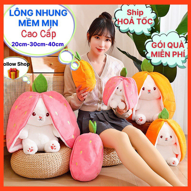 Gấu Bông THỎ DÂU BIẾN HÌNH Siêu Xinh - Chất Miniso Mềm - Co Giãn 4 Chiều