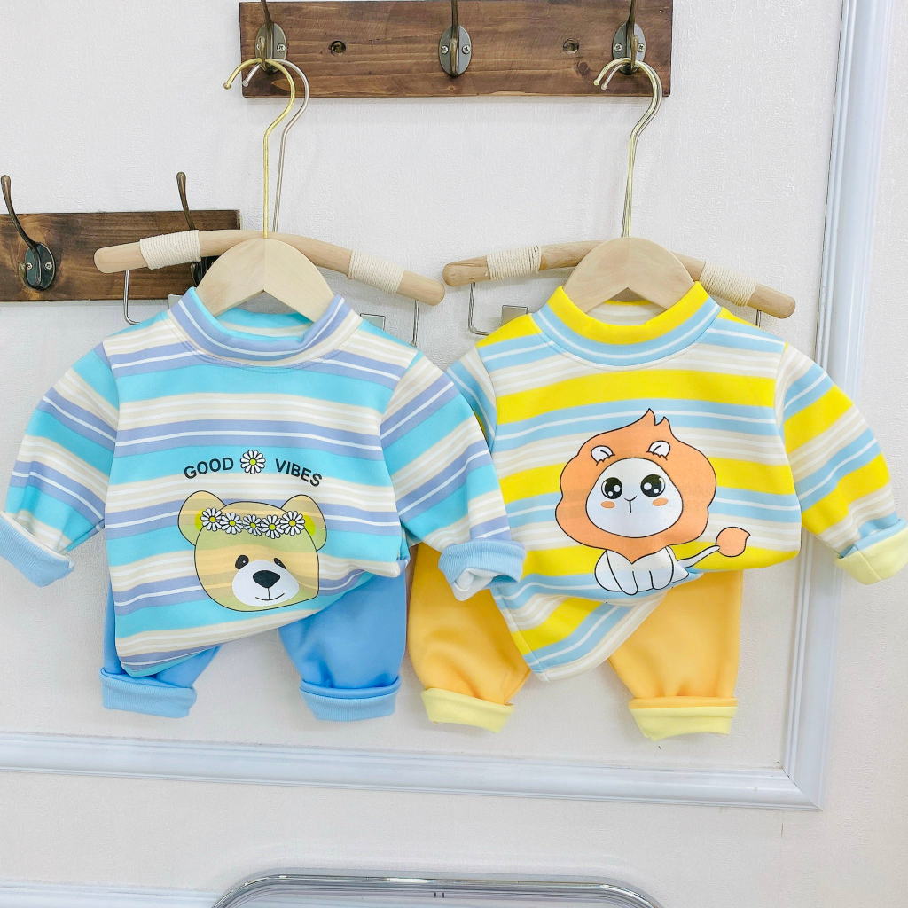 Bộ Quần Áo Thu Đông Nỉ Bông, bao ấm, bao xinh, mềm mịn, dài tay, cho bé trai, bé gái BD08