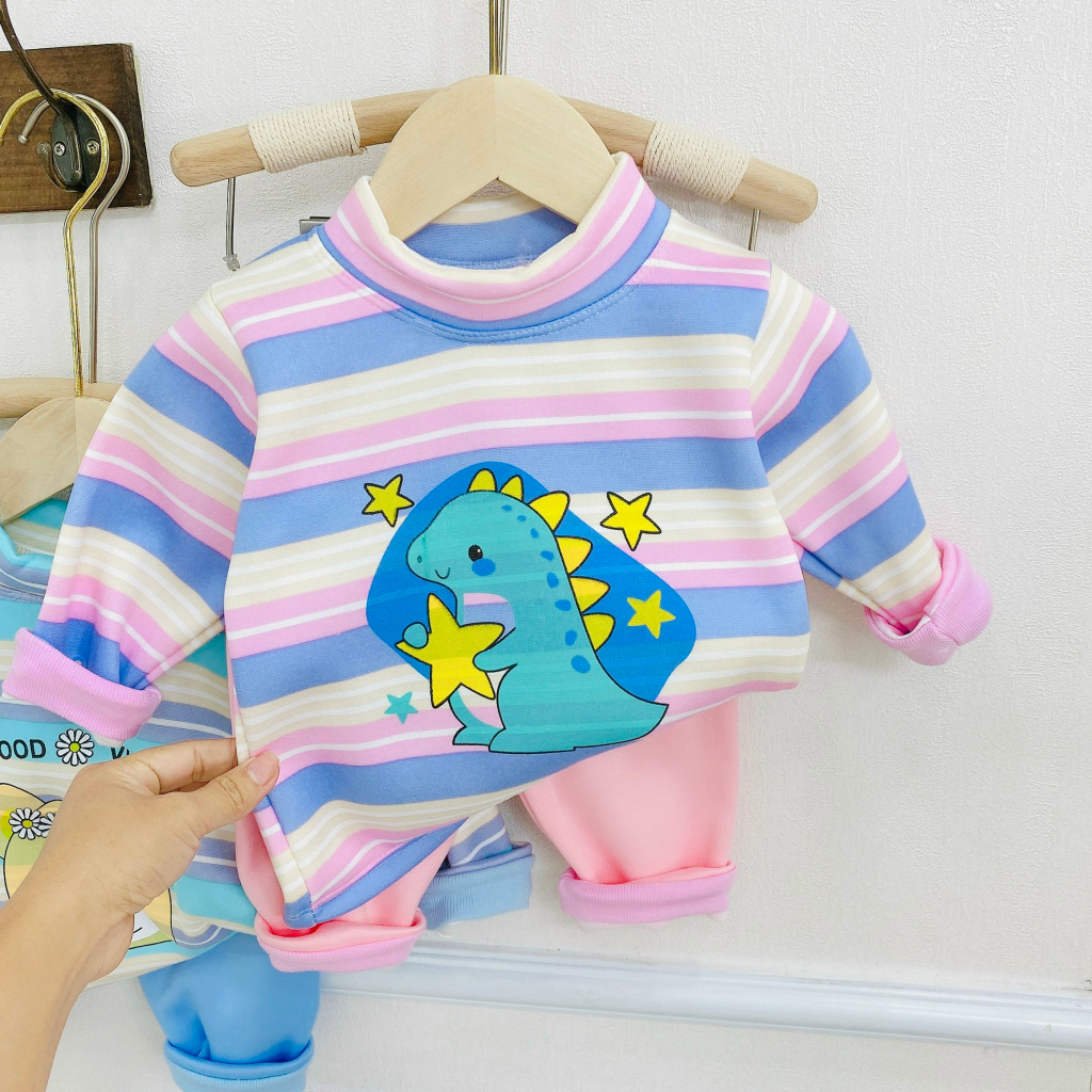 Bộ Quần Áo Thu Đông Nỉ Bông, bao ấm, bao xinh, mềm mịn, dài tay, cho bé trai, bé gái BD08