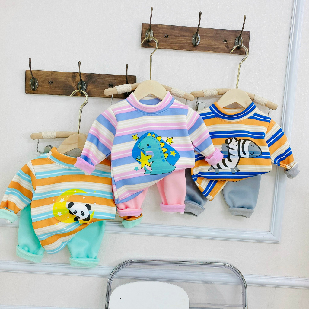 Bộ Quần Áo Thu Đông Nỉ Bông, bao ấm, bao xinh, mềm mịn, dài tay, cho bé trai, bé gái BD08