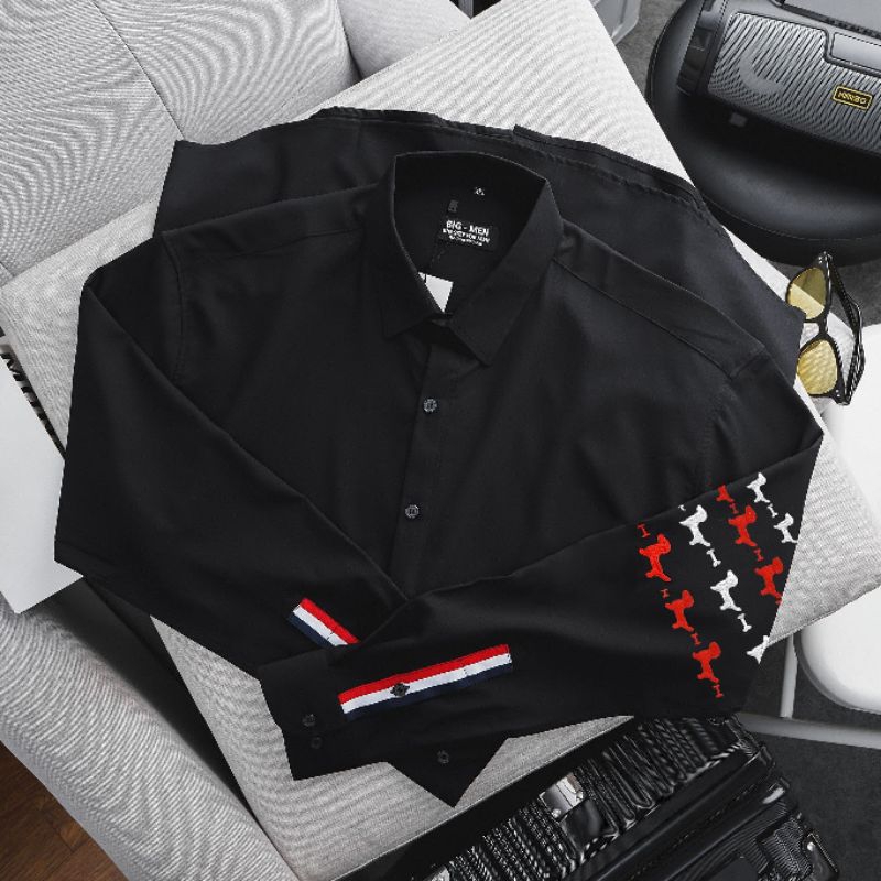 Bigsize- Áo sơ mi tay dài nam big size thời trang thêu họa tiết tay bigmen form bigsize <140kg