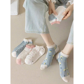 Sét 10 đôi tất hoa gân nữ cổ bèo ngắn cotton siêu xinh