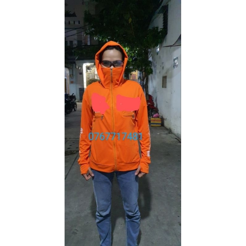 Áo khoác thun cam chất cotton cá sấu túi ngực rộng