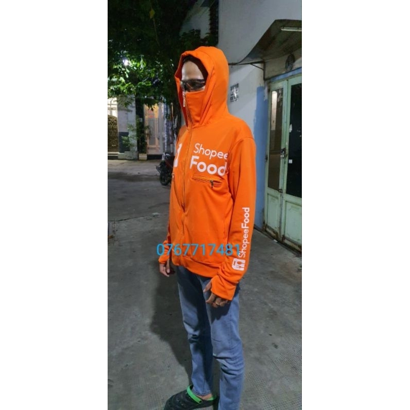 Áo khoác thun cam chất cotton cá sấu túi ngực rộng