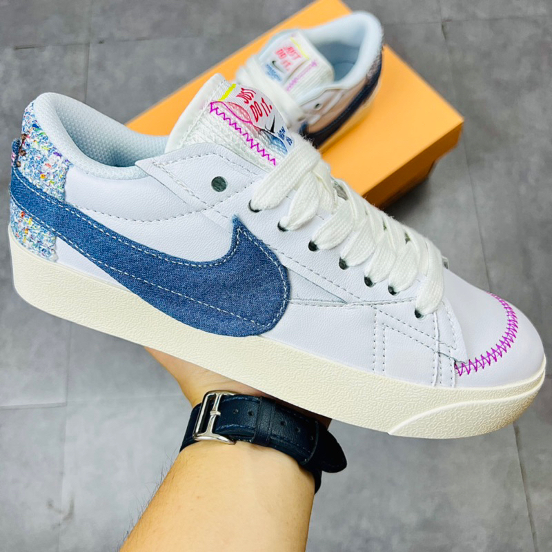 Giày Sneaker Cổ Thấp NK Blazer Low 77 Jumbo Feminino Denim Boucle Jean Swoosh Thổ Cẩm Hàng TC