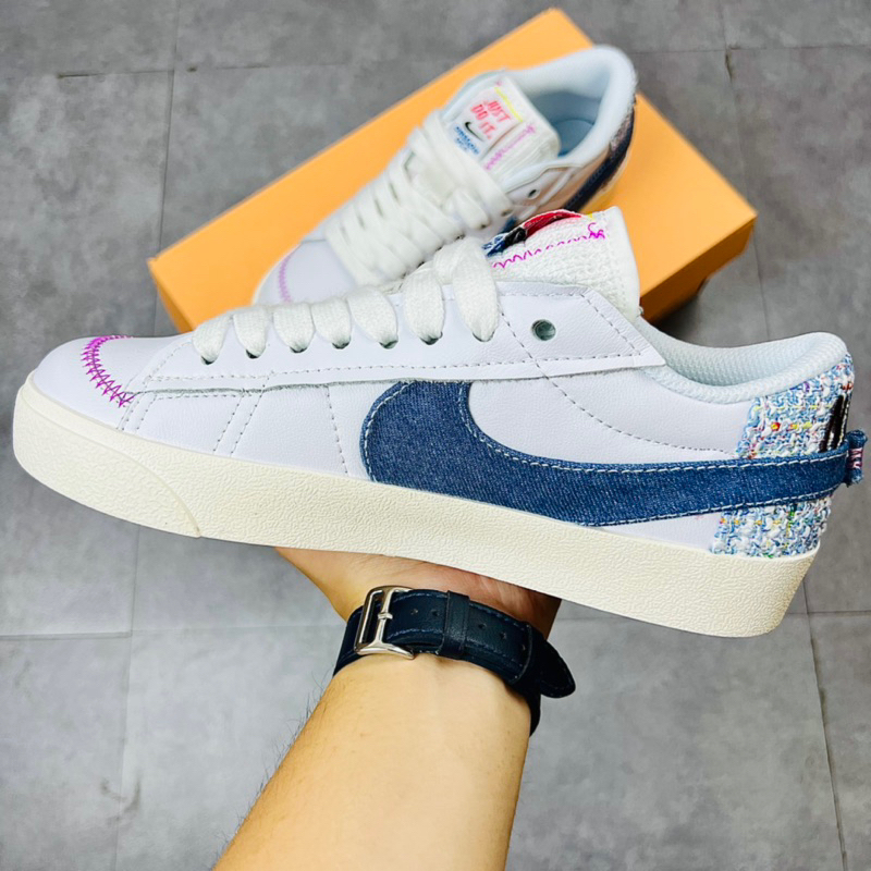 Giày Sneaker Cổ Thấp NK Blazer Low 77 Jumbo Feminino Denim Boucle Jean Swoosh Thổ Cẩm Hàng TC