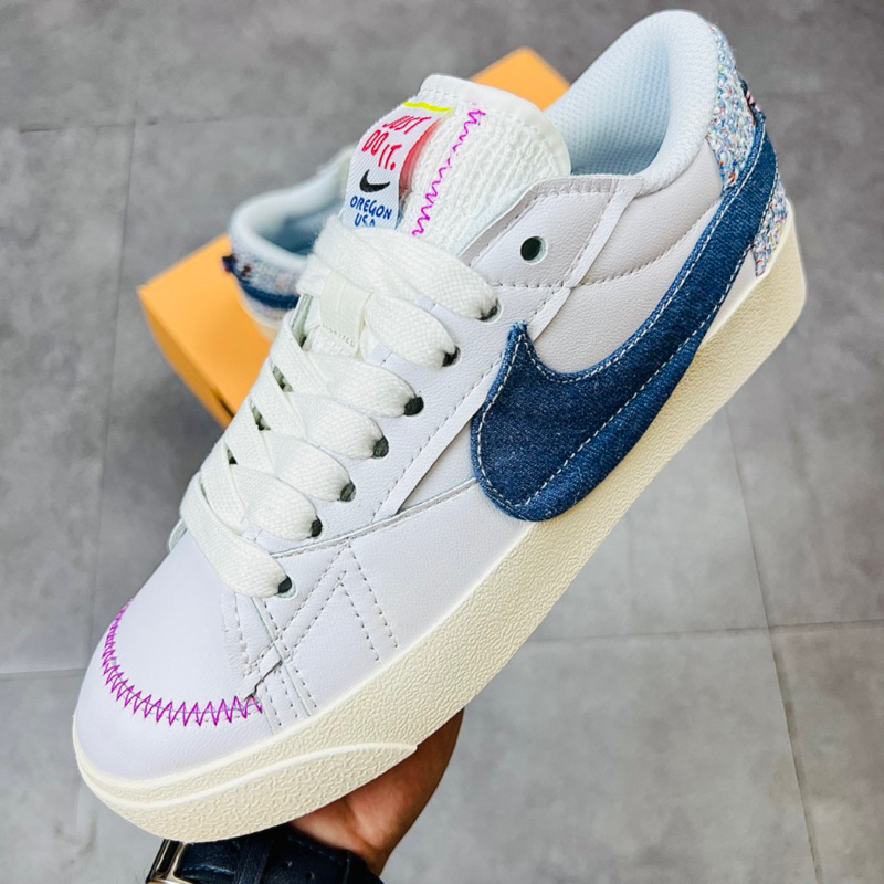 Giày Sneaker Cổ Thấp NK Blazer Low 77 Jumbo Feminino Denim Boucle Jean Swoosh Thổ Cẩm Hàng TC