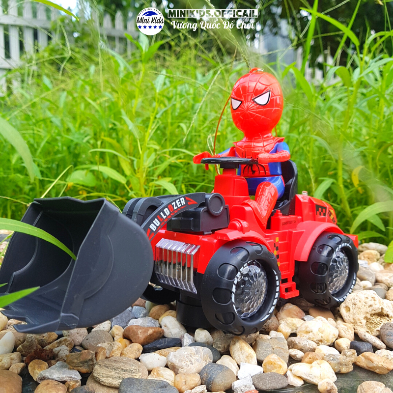 Đồ chơi Người Nhện Spirder Man lái xe Múc, xe Ủi  có cán treo, đèn và nhạc vui nhộn - Đồ chơi MiniKids