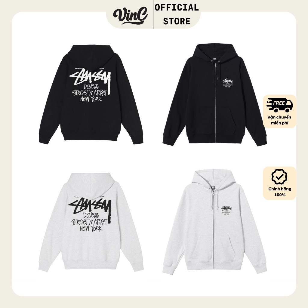 Áo Hoodie Zip STUSSY Form Rộng Mũ Trùm Vải Nỉ Cotton Cao Cấp Mẫu Hot 2023
