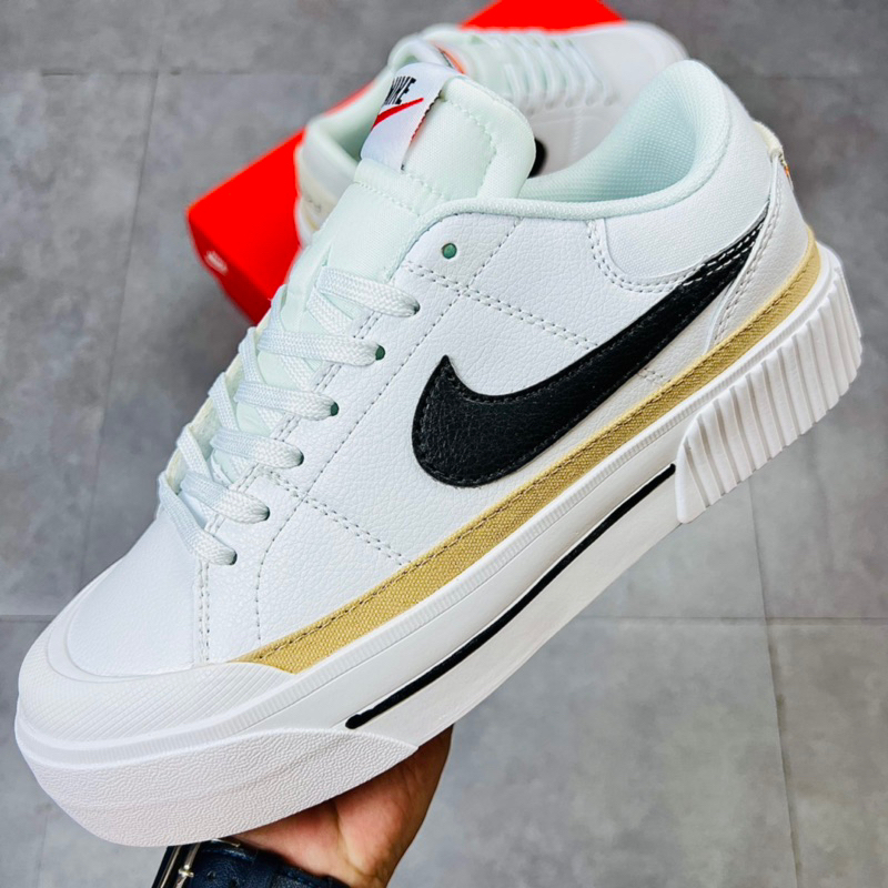 Giày Sneaker Độn Đế Cao NK Court Legacy Lift Low White Black Brown DM7590-100 Hàng SC