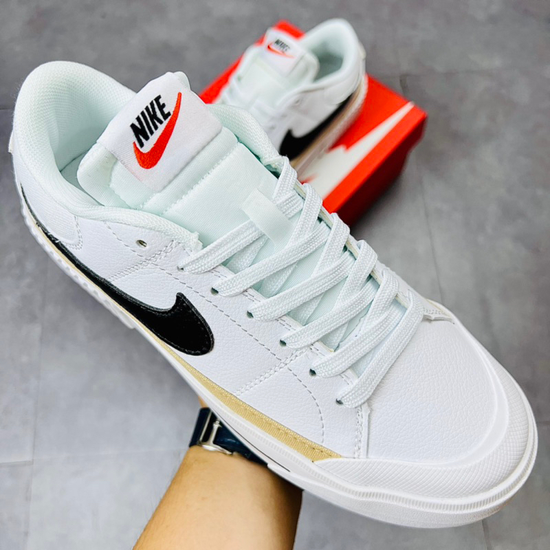 Giày Sneaker Độn Đế Cao NK Court Legacy Lift Low White Black Brown DM7590-100 Hàng SC