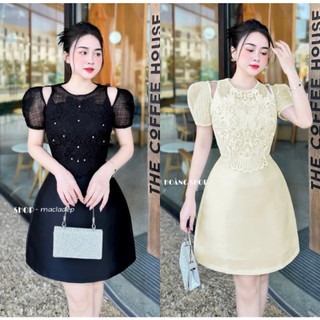 BIGSIZE HIẾU HIẾU - Đầm thiết kế đi tiệc tafta sang trọng phối ren hoa 55-95kg