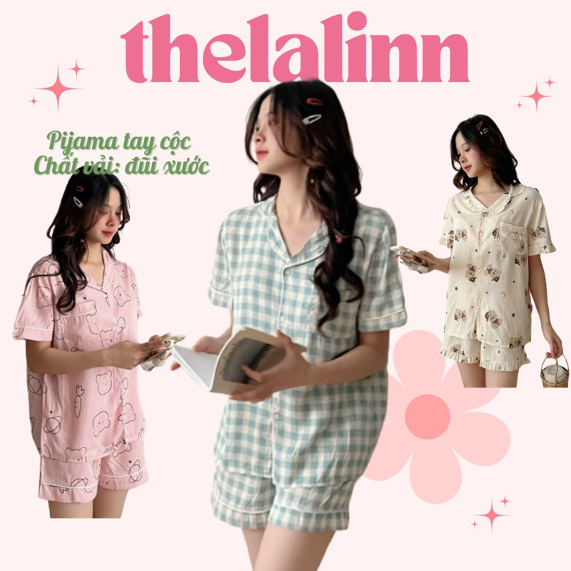 Set pijama dáng cộc đũi xước mát mẻ hoạ tiết dễ thương. Bộ ngủ nữ nhiều hoạ tiết chất đũi xước xinh xắn
