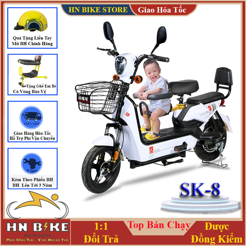Xe Điện New SK8, Mẫu Xe Điện Sk Chính Hãng, Bản Đủ - Xe Đã Có Sẵn Bình Điện + Sạc, Tặng Ghế Em Bé