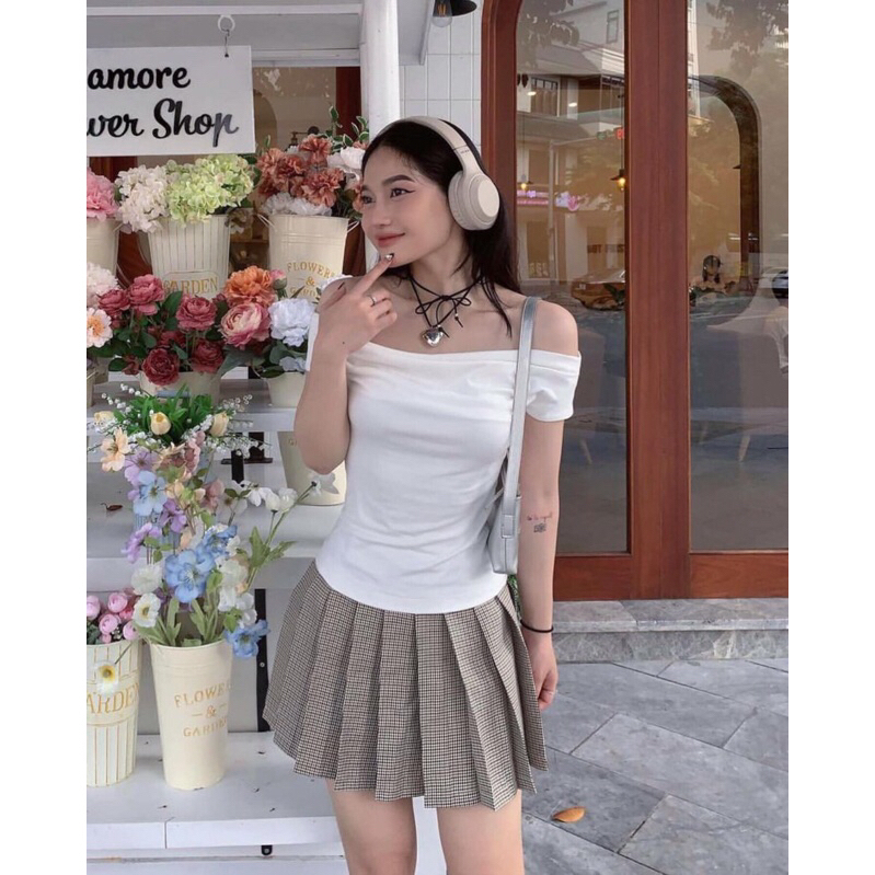 [PASS] Áo trễ vai Julia top tay ngắn cổ thuyền Uni by heart