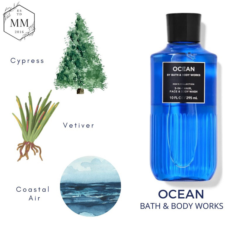 Bộ sản phẩm xịt thơm tắm 3 trong 1 cho nam Bath & Body Works Men Spray Shower gel mùi Ocean