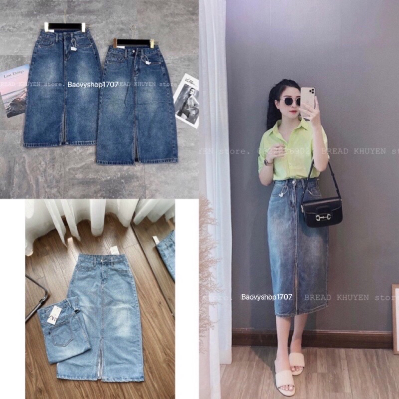 Chân váy jeans denim xẻ trước hot trend #930