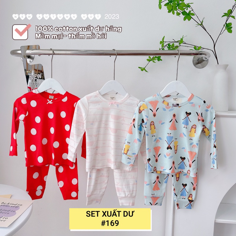 BÉ GÁI - COMBO 3 BỘ COTTON XUẤT DƯ CHO BÉ, BỘ THU ĐÔNG DÀI TAY XUẤT DƯ BÉ GÁI.