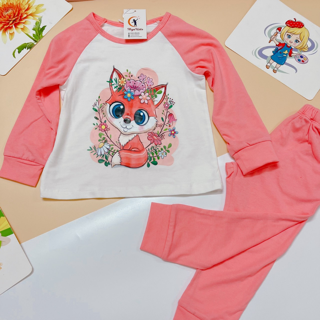 Bộ Dài Tay Bé Gái MyaKids, Bộ Thu Đông Bé Gái Chất Vải Cotton Mềm Thấm Hút Mồ Hôi