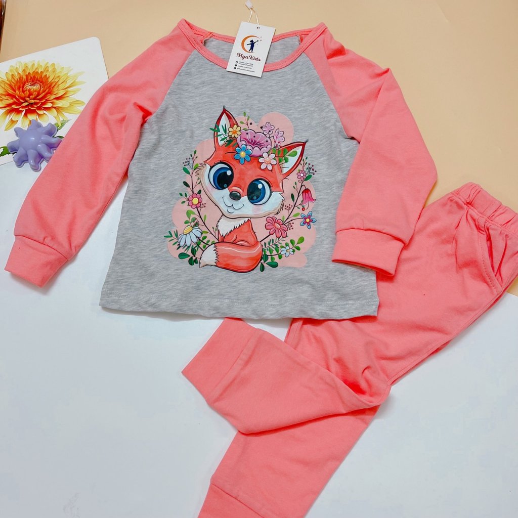 Bộ Dài Tay Bé Gái MyaKids, Bộ Thu Đông Bé Gái Chất Vải Cotton Mềm Thấm Hút Mồ Hôi