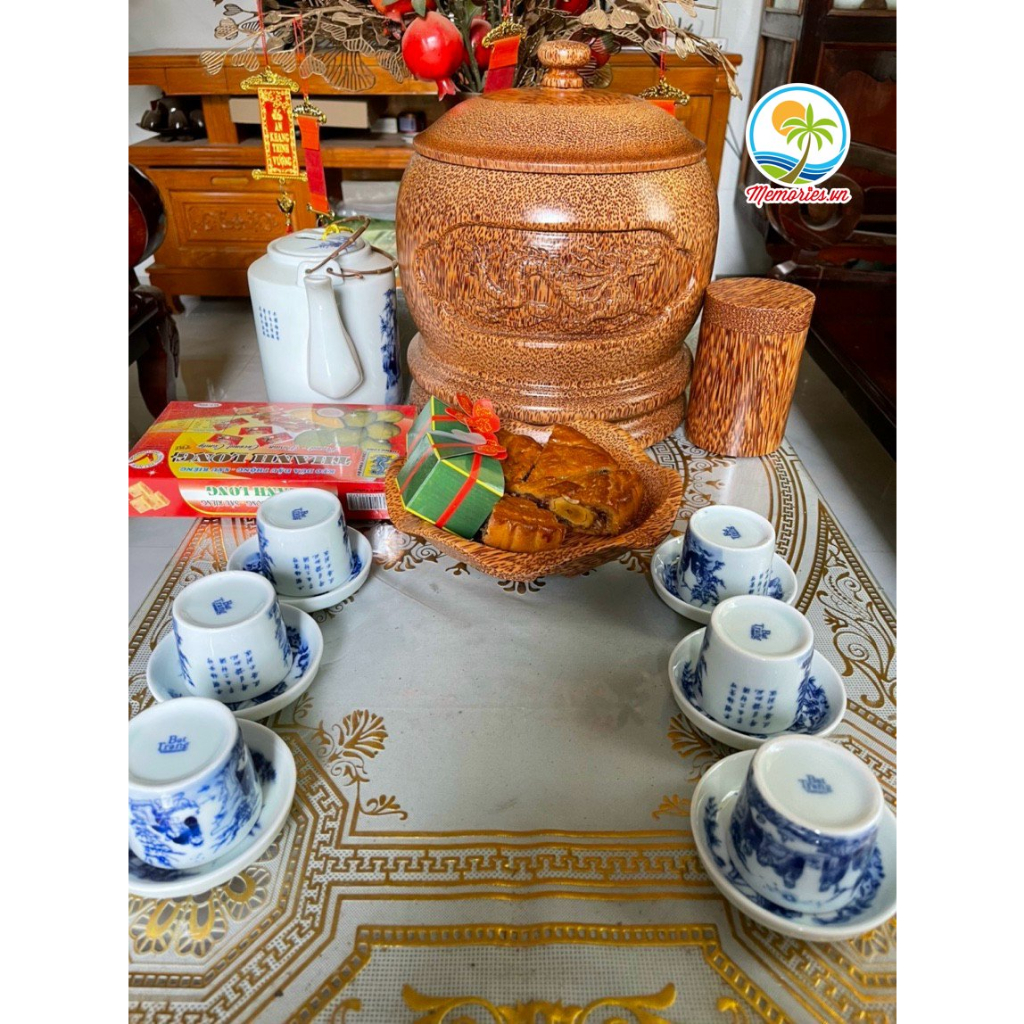 Vỏ Giữ Ấm Bình Trà Bằng Gỗ Dừa Điêu Khắc Rồng Phụng - Quà tặng trang trí handmade - Memories.vn Crafts Decor gifts