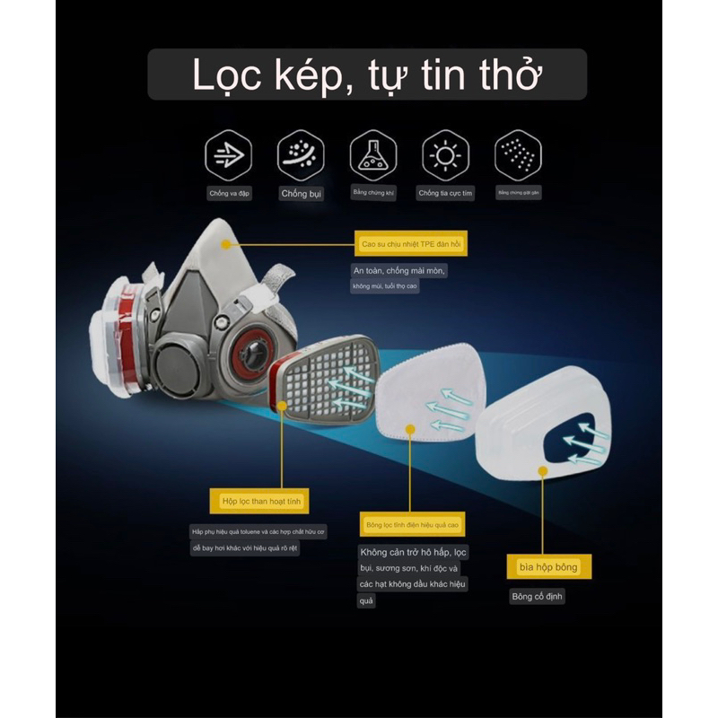 MẶT NẠ PHÒNG ĐỘC CHỐNG NGẠT KHÓI 6200 - CÁO ĐEO NƠ