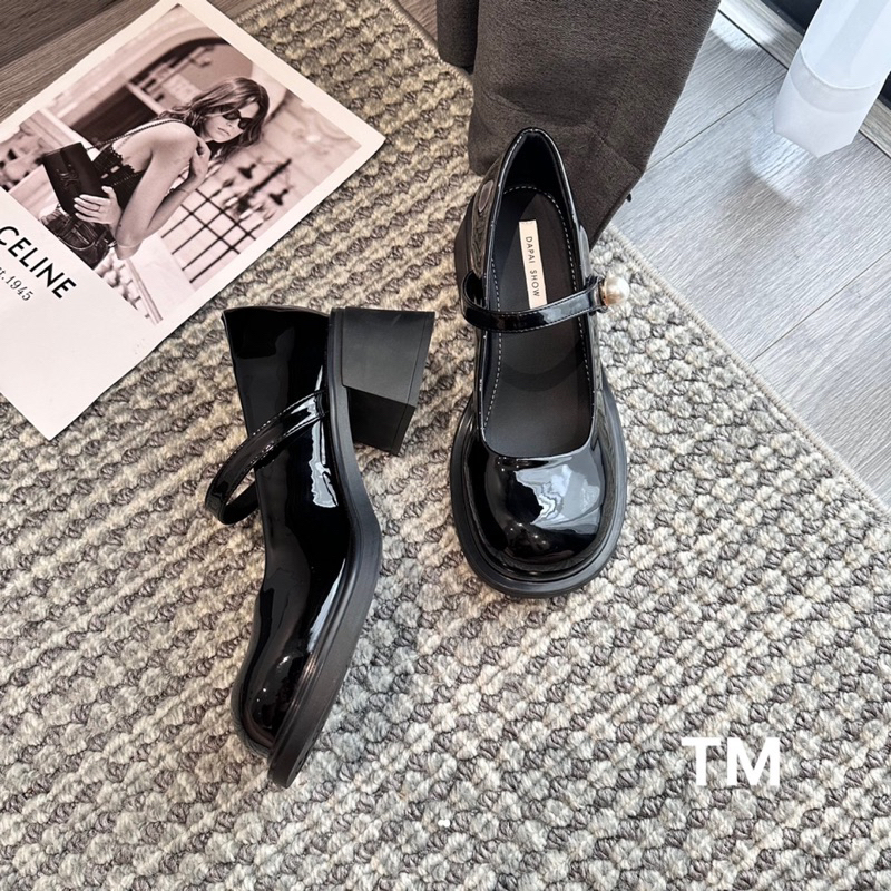 Giày Mary Jane Đen Bóng Đính Ngọc Full Size 35-39  -  By Anh Dinh Phuong