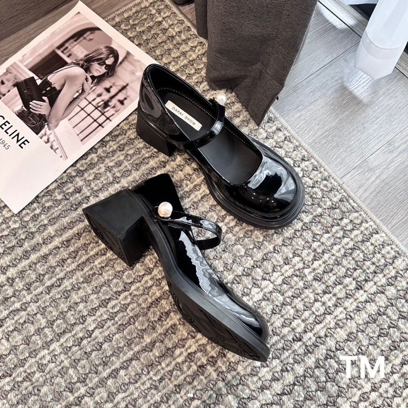 Giày Mary Jane Đen Bóng Đính Ngọc Full Size 35-39  -  By Anh Dinh Phuong