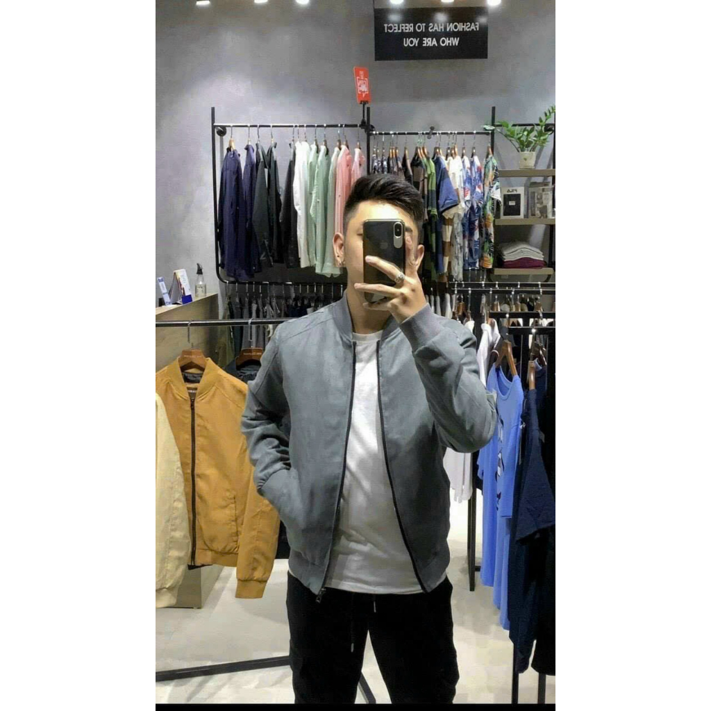 Áo khoác nam bomber da lộn lót gió cao cấp may kĩ