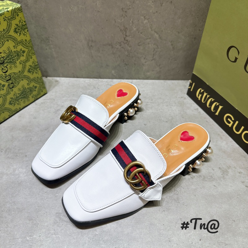 Sục Gucci Mũi Vuông Gót Ngọc Trắng Đen Full Size 35-39  -  By Anh Dinh Phuong