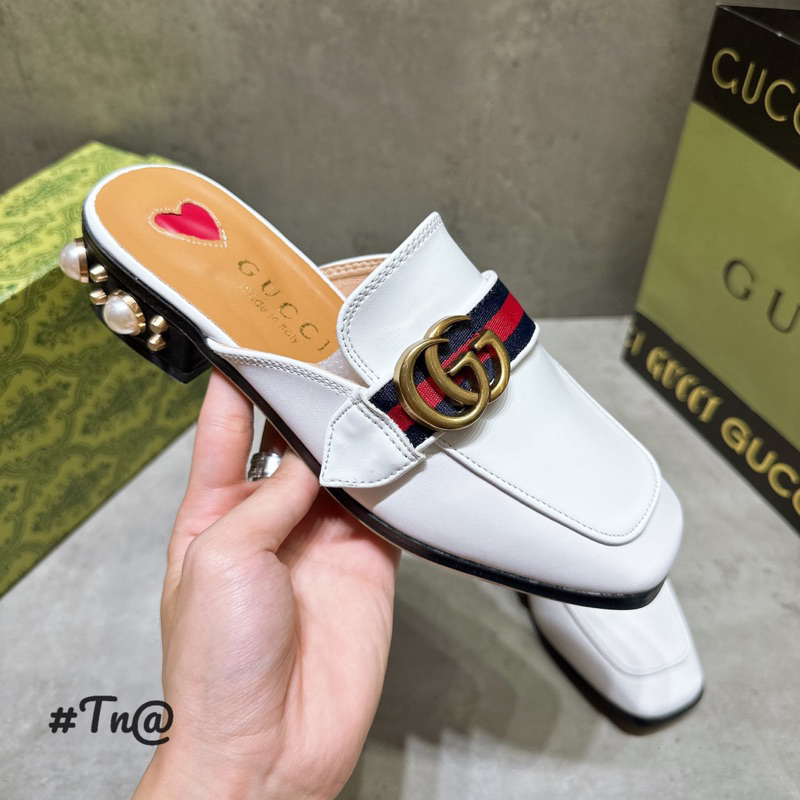 Sục Gucci Mũi Vuông Gót Ngọc Trắng Đen Full Size 35-39  -  By Anh Dinh Phuong