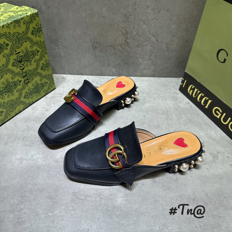 Sục Gucci Mũi Vuông Gót Ngọc Trắng Đen Full Size 35-39  -  By Anh Dinh Phuong