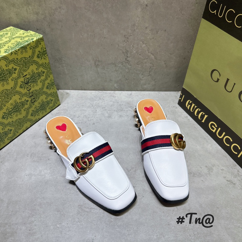 Sục Gucci Mũi Vuông Gót Ngọc Trắng Đen Full Size 35-39  -  By Anh Dinh Phuong