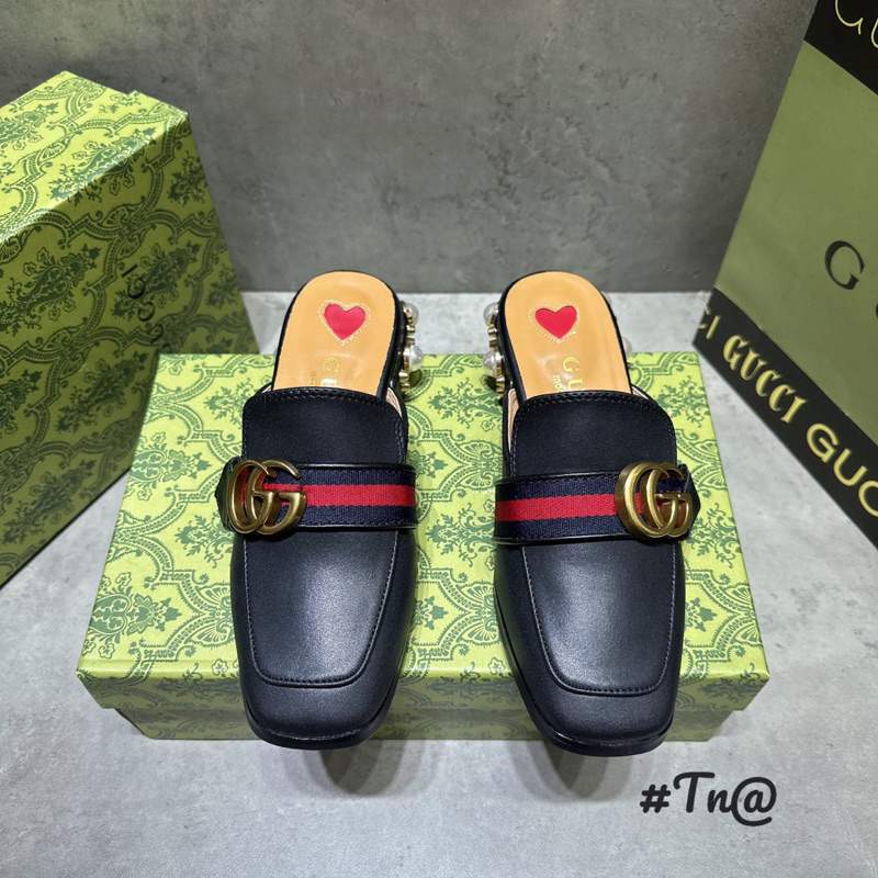 Sục Gucci Mũi Vuông Gót Ngọc Trắng Đen Full Size 35-39  -  By Anh Dinh Phuong