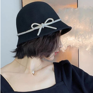 Mũ dạ vành cụp tiểu thư đai nơ đá