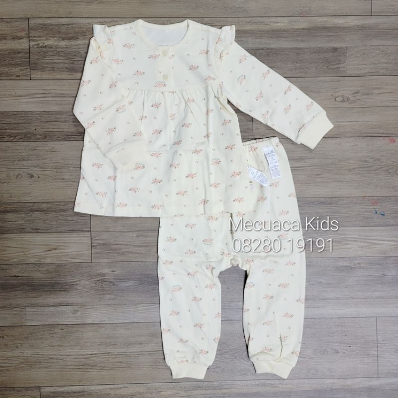 Bộ dài tay mặc nhà đi ngủ cotton mềm co giãn vàng hoa nhí Agabang xuất Hàn dư xịn cho bé gái