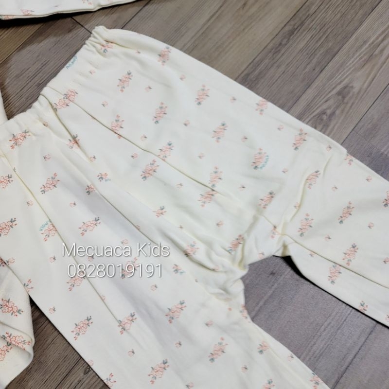 Bộ dài tay mặc nhà đi ngủ cotton mềm co giãn vàng hoa nhí Agabang xuất Hàn dư xịn cho bé gái