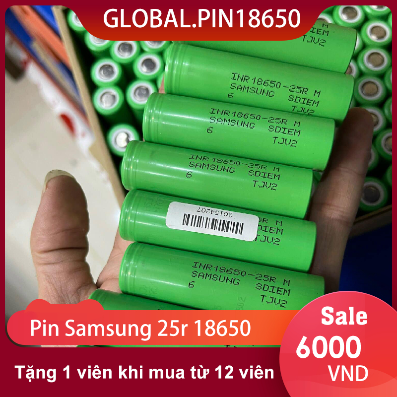 Pin Samsung 25R 18650 - 2500mAh 3.7v dòng xả 25 A