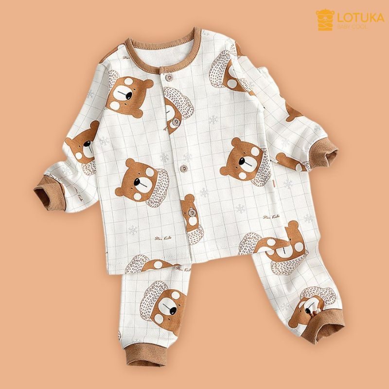 Bộ Thu Đông Dài Tay LOTUKA Chất Cotton In Họa Tiết Khủng Long Cho Bé 4-18kg