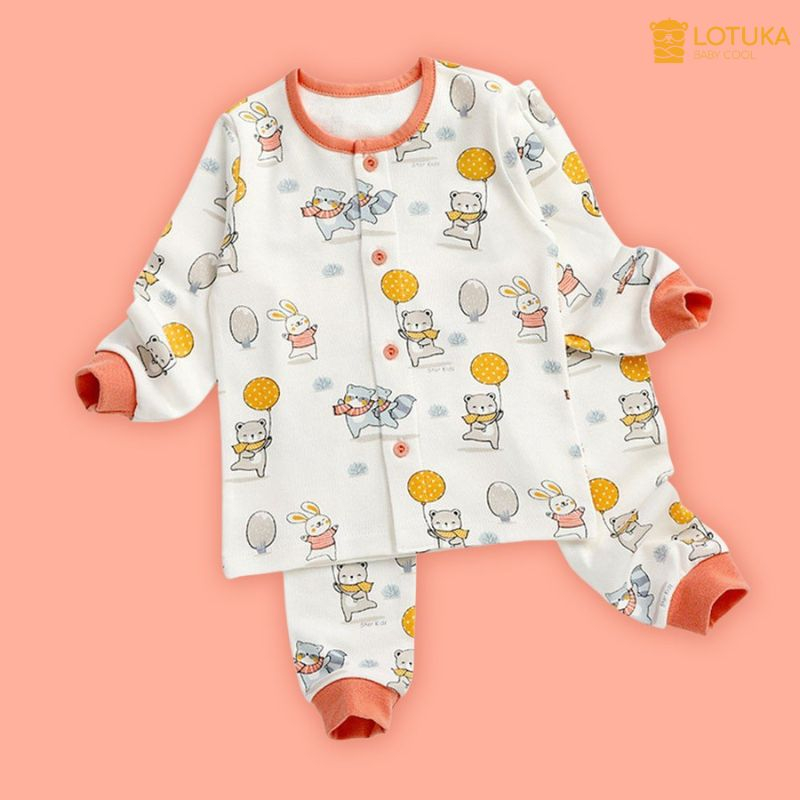 Bộ Thu Đông Dài Tay LOTUKA Chất Cotton In Họa Tiết Khủng Long Cho Bé 4-18kg