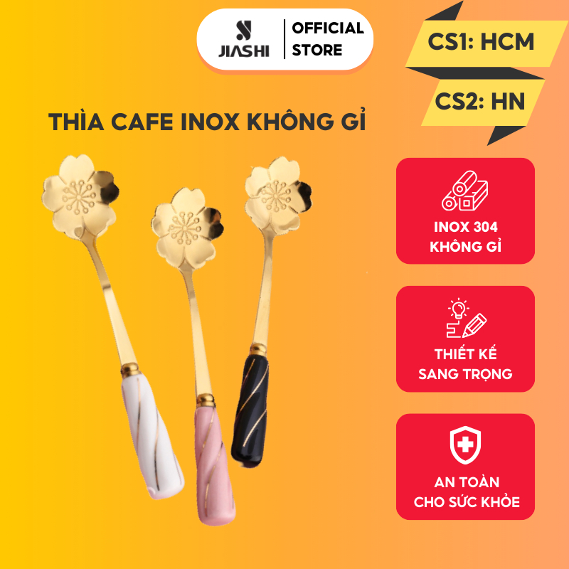 Thìa cafe bọc sứ Jiashi inox 304 cao cấp, sang trọng hoa văn siêu đẹp trang trí bàn ăn, decor... MTC05