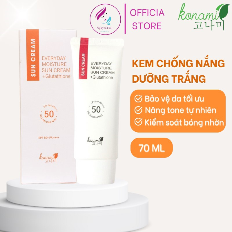 Kem Chống Nắng KONAMI Hàn Quốc Everyday Moisture Sun Cream + Glutathione SPF 50+ PA++++ 70 ML