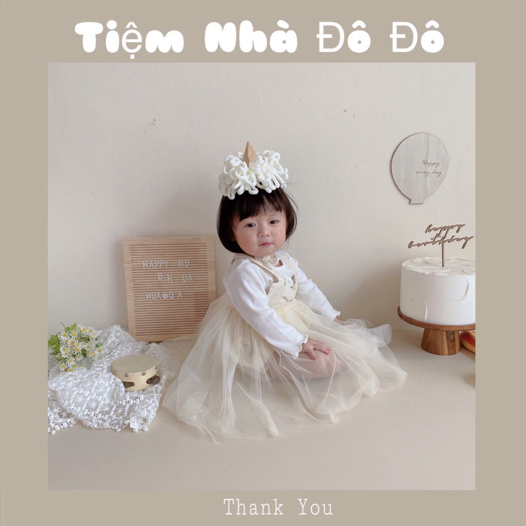 Váy Đầm kiểu suit công chúa tiểu thư phối voan đính nơ hai dây siêu dễ thương cho bé gái sơ sinh nặng 4-13kg